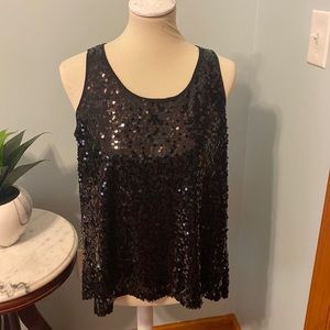 Express black sequin tank with open back Medium